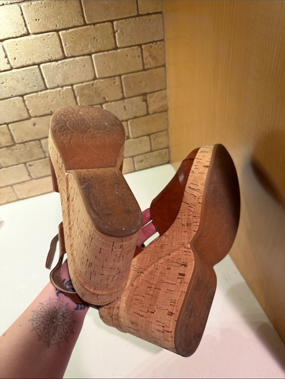 Kork-Ease Cognac Leather Cork Wedge Sandals - Picture 6 of 6